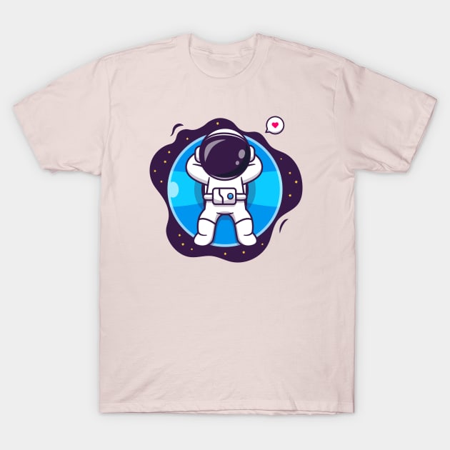 Cute Astronaut Floating With Balloon Cartoon T-Shirt by Catalyst Labs